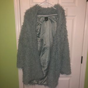 Blue soft fuzzy faux fur coat